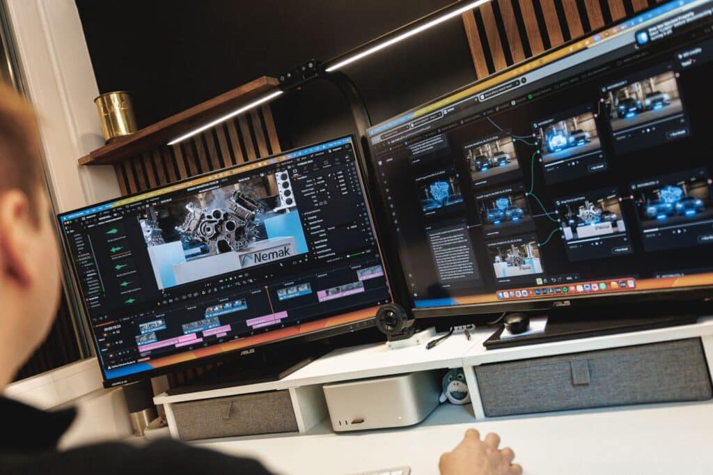 Videoschnitt eines Imagefilms im Büro der Agentur Ausdruckslos